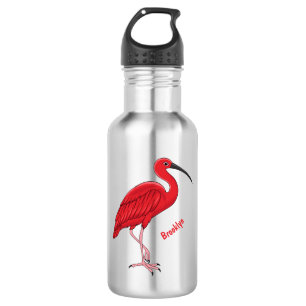 Botella De Agua Ilustracion de pájaro ibis de escarlata personaliz