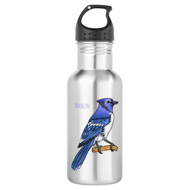 Botella De Agua Ilustracion de personalizado de ave azul jay (Anverso)