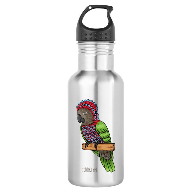 Botella De Agua Ilustracion de personalizado de aves de loro con c (Anverso)