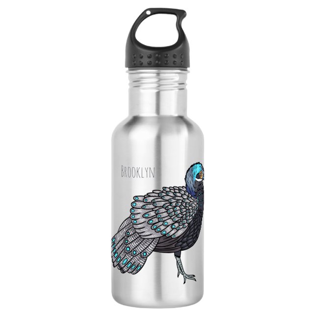 Botella De Agua Ilustracion de personalizado de aves de pavo real  (Anverso)