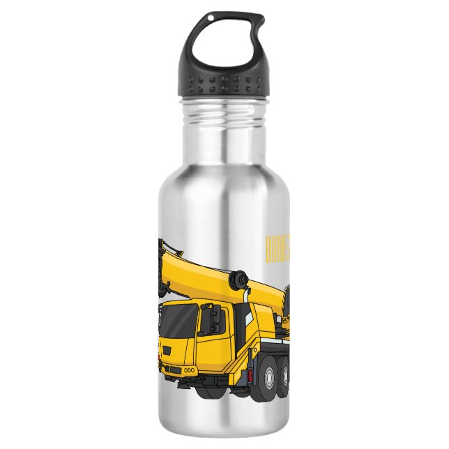 Botella De Agua Ilustracion de personalizado de camiones Crane (Anverso)
