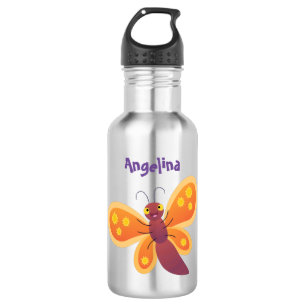 Botella De Agua Ilustracion de personalizado de mariposa naranja f