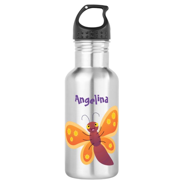 Botella De Agua Ilustracion de personalizado de mariposa naranja f (Anverso)