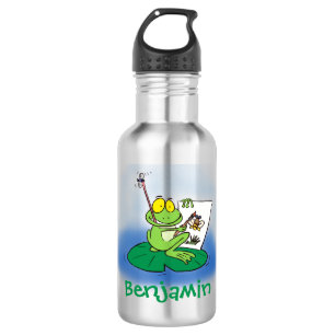 Botella De Agua Ilustracion de personalizado de rana verde lindo