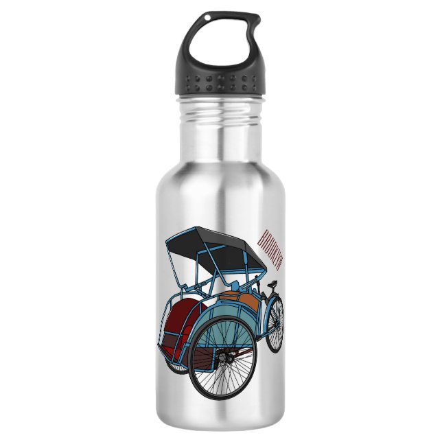 Botella De Agua Ilustracion de personalizado de rickshaw en bicicl (Anverso)