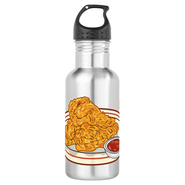 Botella De Agua Ilustracion de pollo frito personalizado (Anverso)