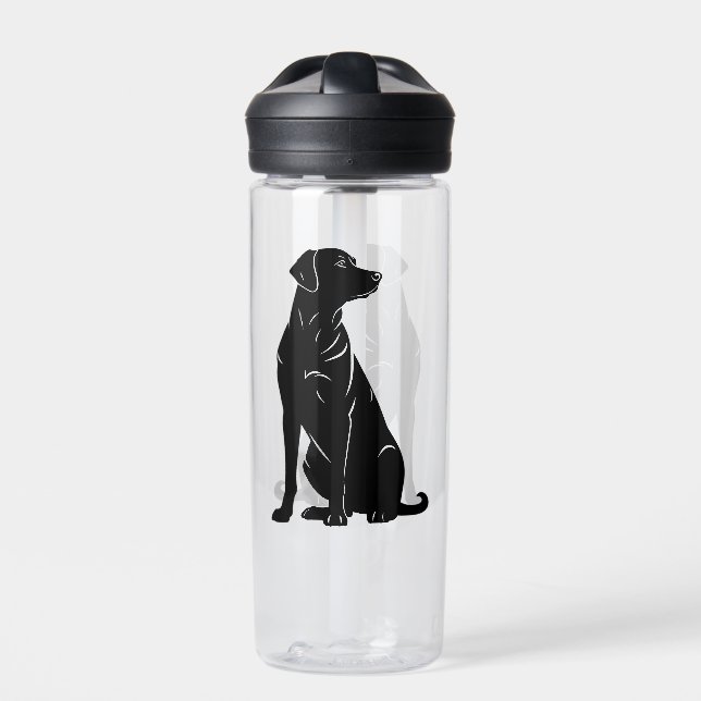Botella De Agua Ilustracion de silueta de labrador negro (Delante)