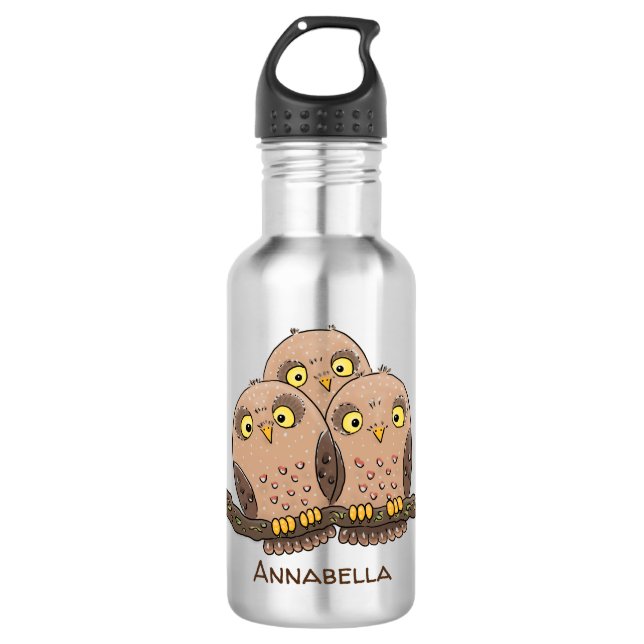 Botella De Agua Ilustracion de trío de búho lindo (Anverso)