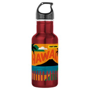 Botella De Agua Ilustración de viaje de las Islas Hawaianas Retro