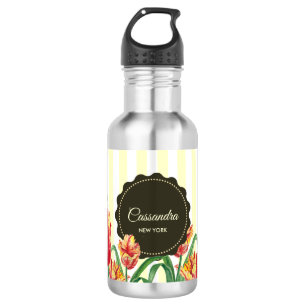 Botella De Agua Ilustración floral de tulipán loro amarillo acuare