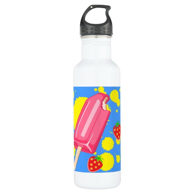 Botella De Agua Ilustracion Fun Popsicle Rosa y Strawberries (Anverso)