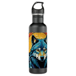 Botella De Agua Ilustracion mosaico colorido del lobo majestuoso
