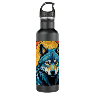Botella De Agua Ilustracion mosaico colorido del lobo majestuoso