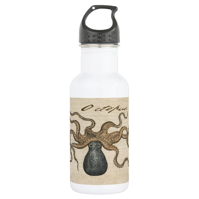 Botella De Agua Ilustracion Octopus Kraken Vintage (Anverso)