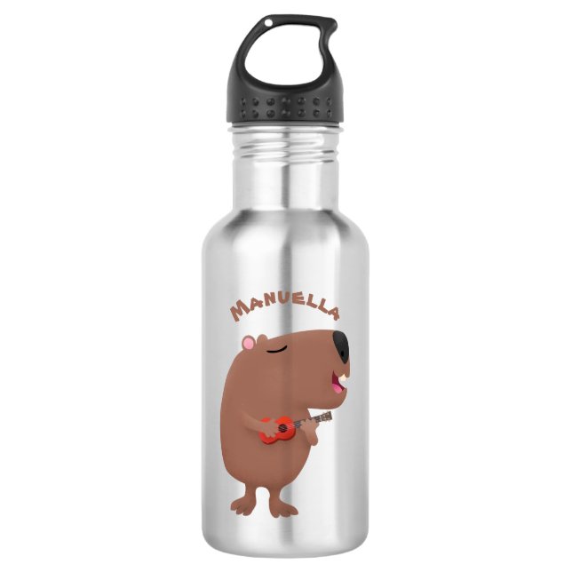 Botella De Agua Ilustracion personalizado de capybara ukulele cant (Anverso)