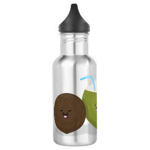 Botella De Agua Ilustracion personalizado de cocos kawaii alegres
