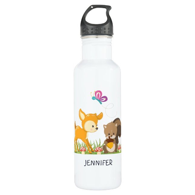 Botella De Agua Ilustracion Personalizado de criaturas de bosques  (Anverso)