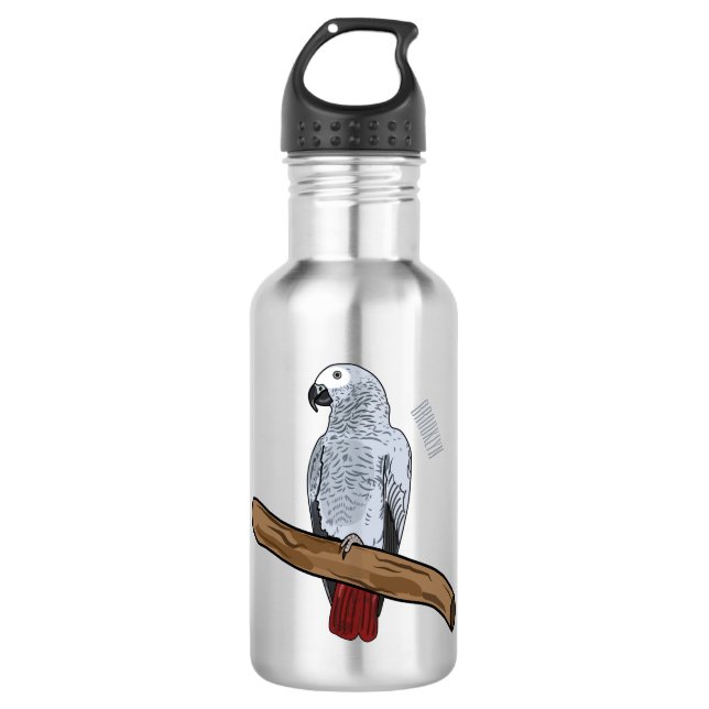 Botella De Agua Ilustracion personalizado de loro gris africano (Anverso)