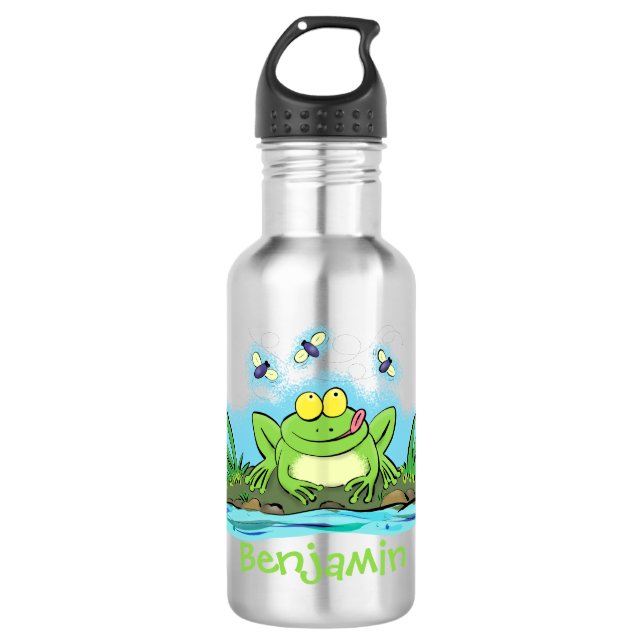 Botella De Agua Ilustracion personalizado de rana verde dulce (Anverso)