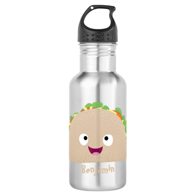 Botella De Agua Ilustracion personalizado de taco alegre sonriente (Anverso)