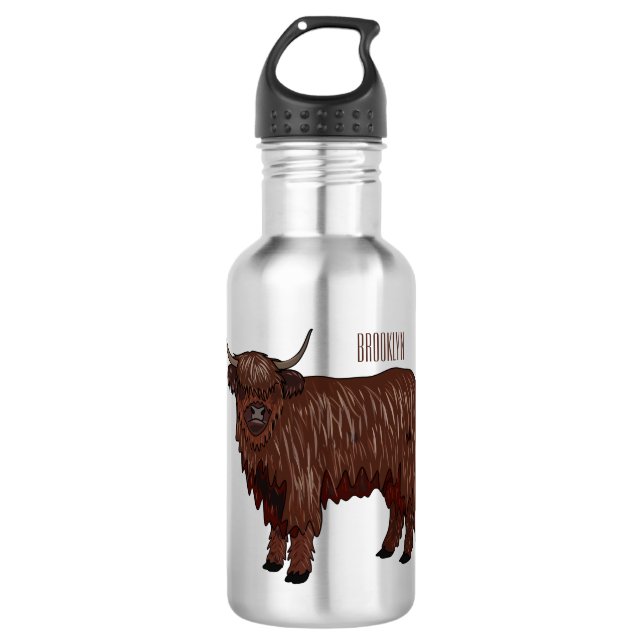 Botella De Agua Ilustracion personalizado de vaca de Highland (Anverso)