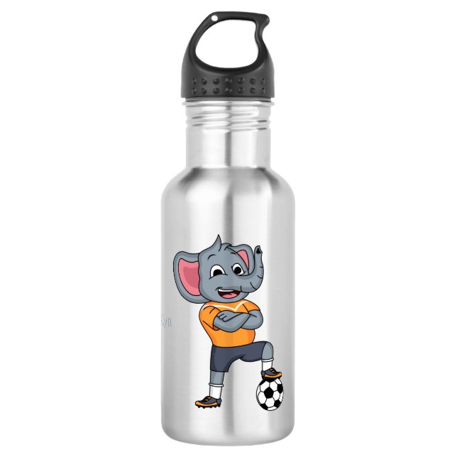 Botella De Agua Ilustracion personalizado futbolista elefante (Anverso)