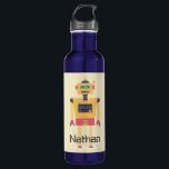 Botella De Agua Ilustracion Retro Robot Personalizado Niños<br><div class="desc">Robot de juguete de estilo retro de Guay en botella de agua personalizada para niños.</div>