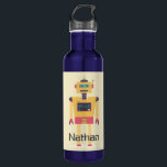 Botella De Agua Ilustracion Retro Robot Personalizado Niños<br><div class="desc">Robot de juguete de estilo retro de Guay en botella de agua personalizada para niños.</div>