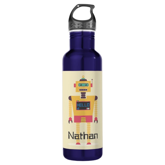 Botella De Agua Ilustracion Retro Robot Personalizado Niños (Anverso)