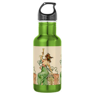 Botella De Agua Ilustración Vintage Art Nouveau de Dama de Champán