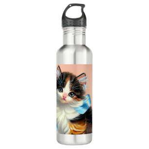 Botella De Agua Ilustracion Vintage Calico Kitten