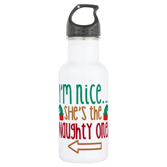 Botella De Agua Im Nice Shes Naughty Elf Gorra (Anverso)