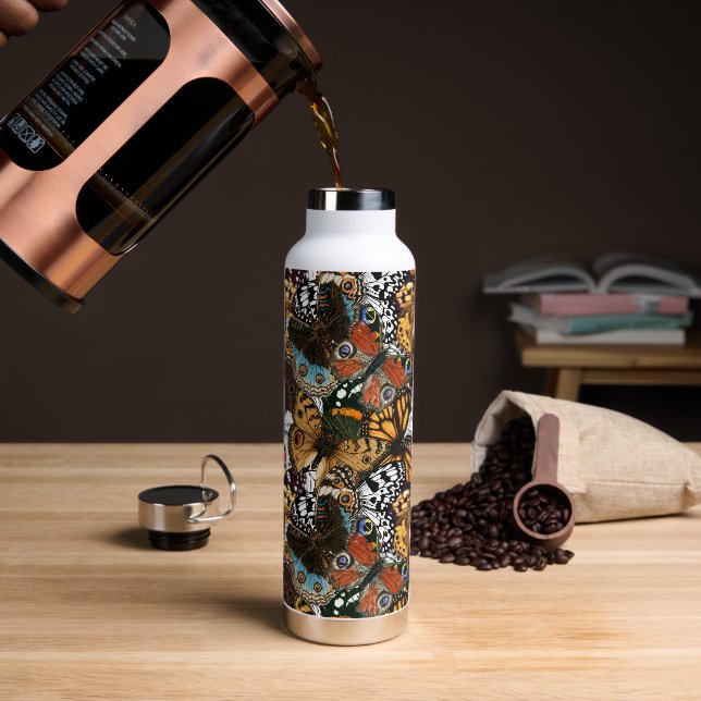 Botella De Agua Impresión animal. Las alas de mariposa. (Café)