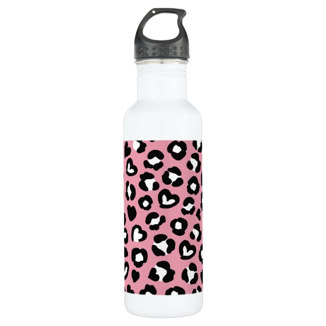 Botella De Agua Impresión animal, leopardo rosado, puntos de chita (Anverso)