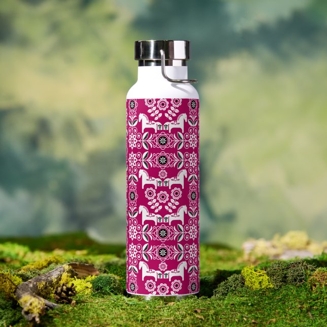 Botella De Agua Impresión de caballo sueco Dala rosa (Al aire libre (girado))