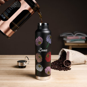 Botella De Agua Impresión de flores de Zinnia azul rosa amarillo a