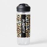 Botella De Agua Impresión de leopardo<br><div class="desc">Una divertida huella de leopardo cubre esta botella de agua personalizada con tu nombre impreso verticalmente en letras de moda en negro en ambos lados. MÁS diseños en nuestra colección.</div>