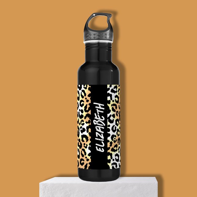 Botella De Agua Impresión de leopardo de moda (Personalized chic leopard print stainless steel water bottle)