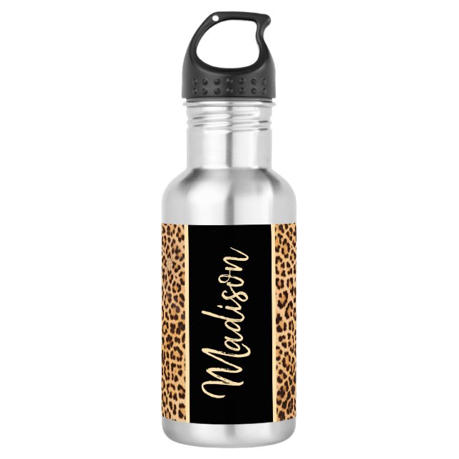 Botella De Agua Impresión de leopardo de Moda moderna en negro per (Anverso)