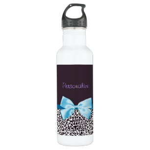 Botella De Agua Impresión de leopardo de moda y cinta azul con nom