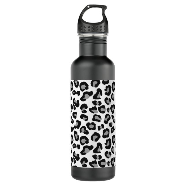 Botella De Agua Impresión de leopardo en blanco y negro con gris / (Anverso)