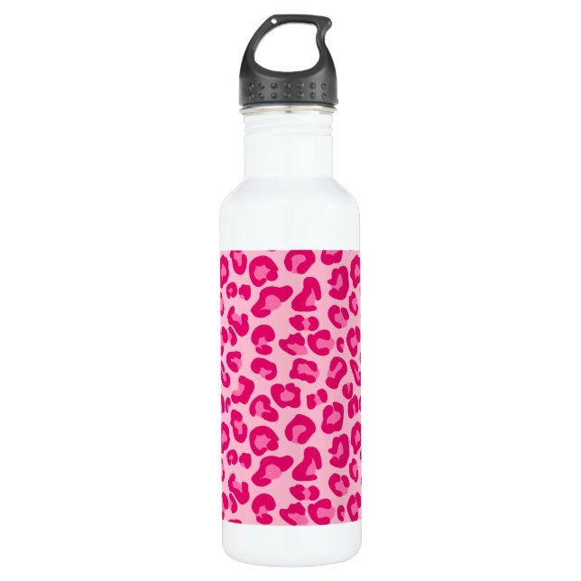Botella De Agua Impresión de leopardo en rosa pastel, rosa calient (Anverso)