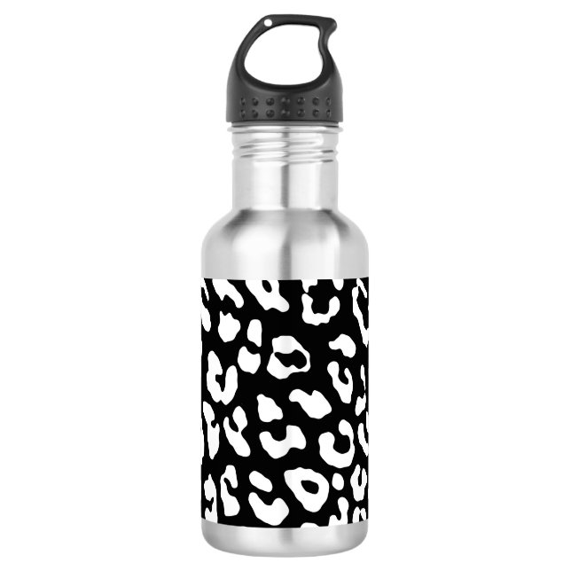 Botella De Agua Impresión de Leopardo Negro Blanco (Anverso)