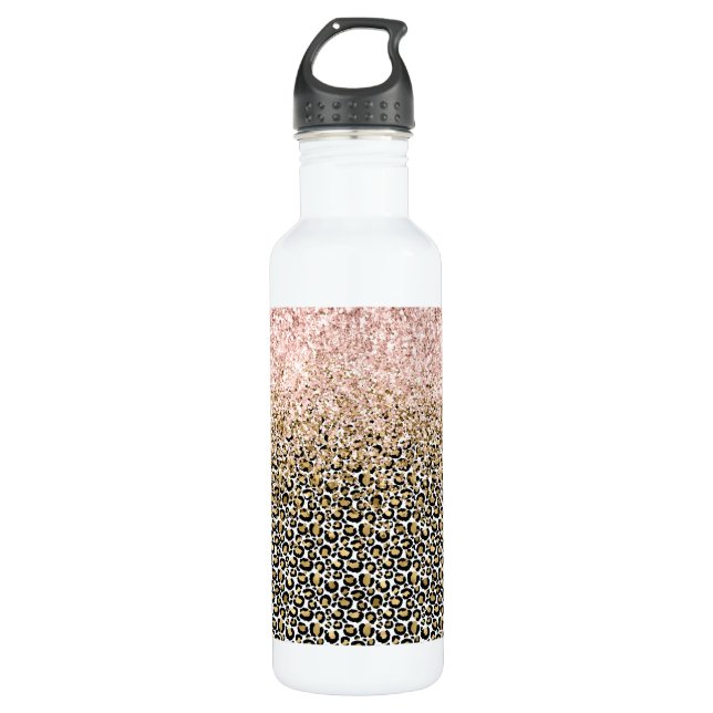 Botella De Agua Impresión de leopardo negro dorado (Anverso)