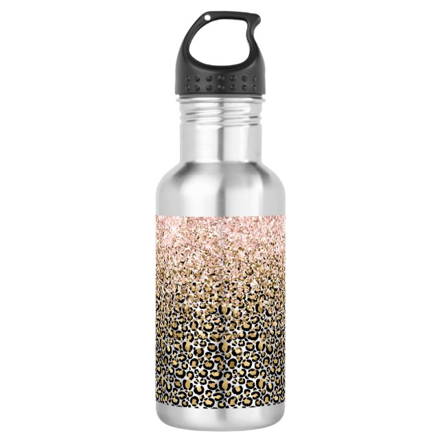 Botella De Agua Impresión de leopardo negro dorado (Anverso)