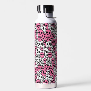 Botella De Agua Impresión de patrón de cráneo gótico rosado
