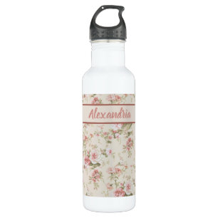 Botella De Agua Impresión de Rosas de cosecha romántica - Monogram