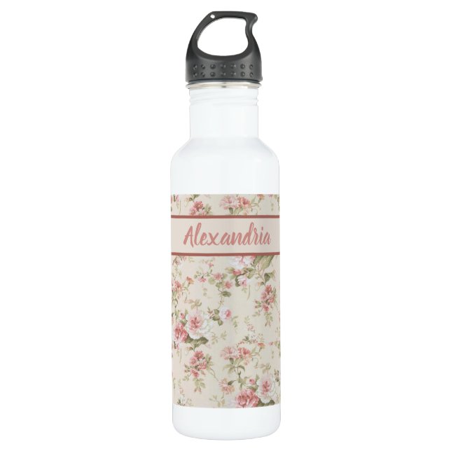 Botella De Agua Impresión de Rosas de cosecha romántica - Monogram (Anverso)