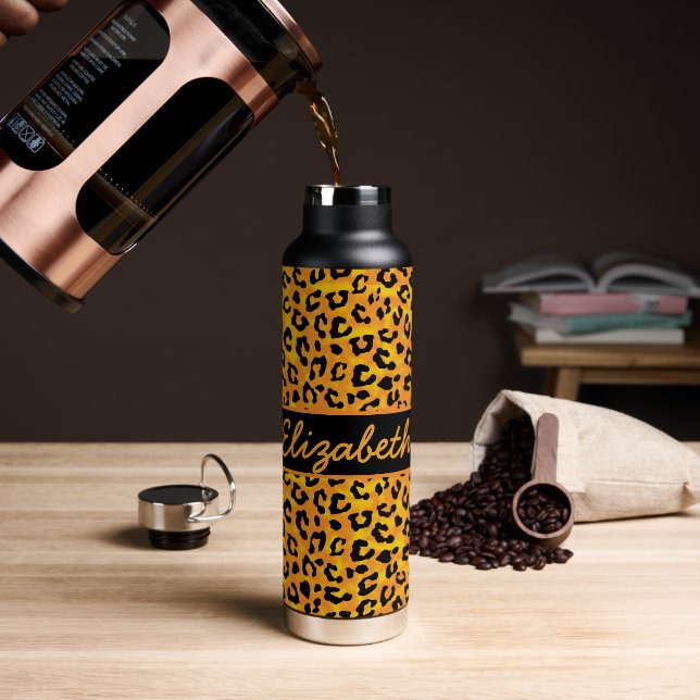 Botella De Agua Impresión personalizada de leopardo (Café)