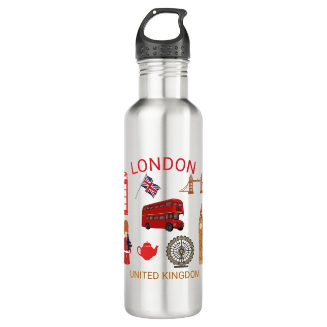 Botella De Agua Impresión temática de viajes de monumentos de Lond (Anverso)